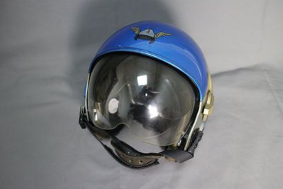 null Casque de pilote français prototype ELNO 500 en fibre et résine bleue décoré...