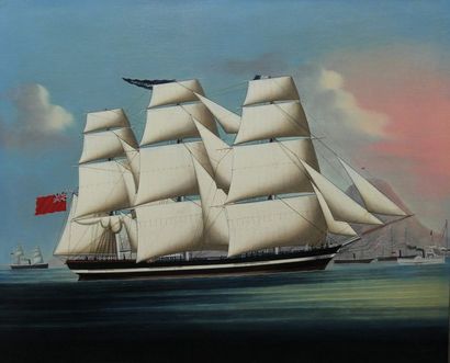 null Ecole chinoise vers 1900 : « The Brocklebank Clipper ». Huile sur toile. Restaurations...