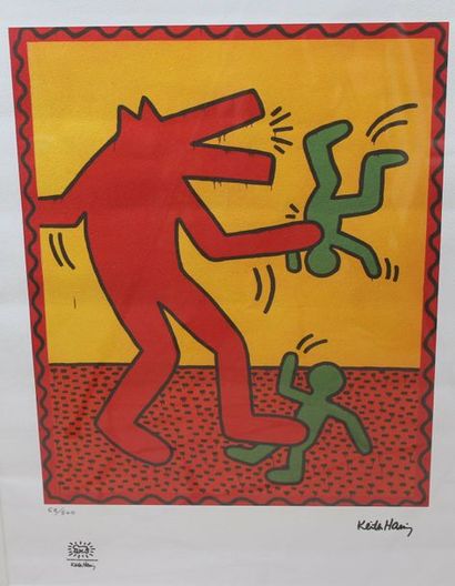 null D’après Keith HARING (1958-1990) : « Personnages stylisés rouge et vert ». Lithographie...