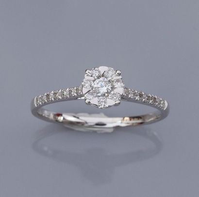 null Bague fleur en or gris 750°/00 (18K) sertie de diamants taille brillant, l'anneau...