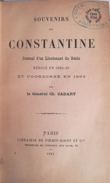 null CADART (Ch.)

Souvenirs de Constantine Journal d'un lieutenant du Génie. Rédigé...