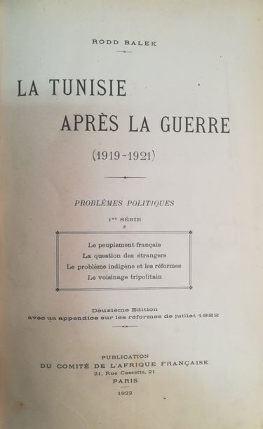 null MONCHICOURT (Charles). 

La Tunisie après la guerre (1919-1921). Paris, Publication...