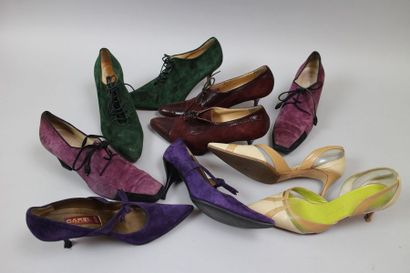 null Lot de 5 paires de souliers dont 2 paires à lacets vert et bordeaux bi matière,...