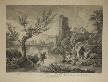 null VERNET Joseph (D'après) (Avignon 1714 † Paris 1789) - "La Pêche en eau douce"....
