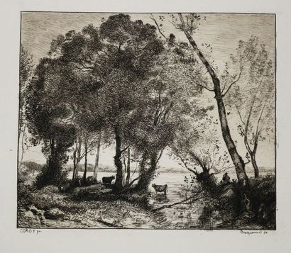 null BRACQUEMOND Félix (Paris 1833 † 1914) - "Le lac". 1861. Gravure à l'eau-forte...