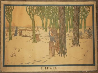 null RIVIERE Henri (Paris 1864 † 1951) - "L'Hiver" (Ramasseuses de fagots). c.1896....