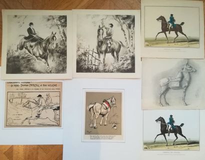 null Lot de 7 dessins et gravures sur le thème du cheval dont ALDIN, ELIOTT