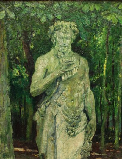 null Maurice LOBRE (1862-1951) : « Le Faune dans un sous-bois ». Huile sur toile...