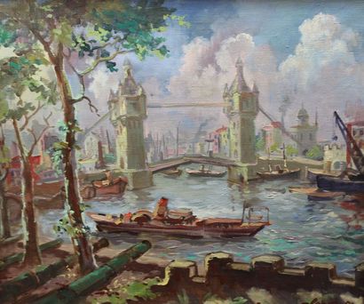 null Auguste CLERGE (1891-1963) : « Temps d’orage dur Londres ». Huile sur toile...
