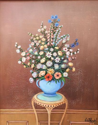 null Emile BLONDEL (1893-1970) : « Nature morte au bouquet, 1953 ». Huile sur toile...
