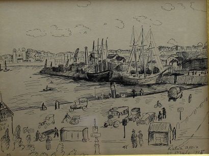 null APPIA Béatrice, 1899-1999, Saint-Malo, le port, 1925, plume et encre noire (insolation),...