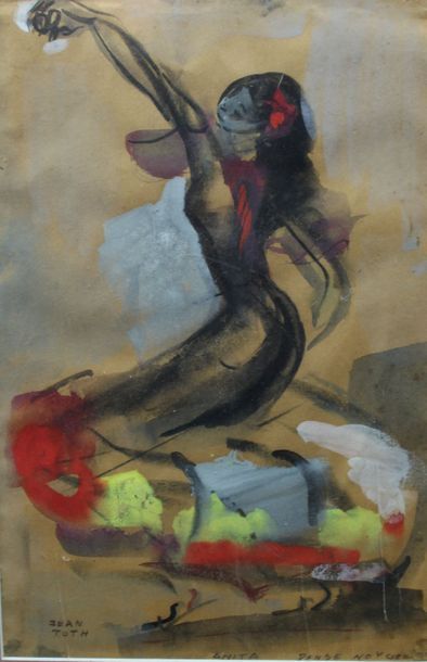 null TOTH Jean, 1899-1972, Flamenco, Anita, fusain et gouache (insolation), signé...