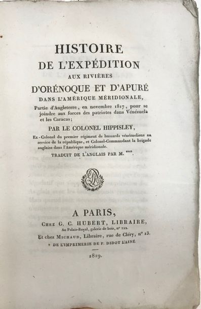 null HIPPISLE. Histoire de l'expédition aux rivières d'Orénoque et d'Apuré dans l'Amérique...