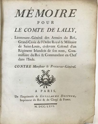 null LALLY. Mémoire pour le comte de Lally, lieutenant-general des Armées du Roi,...