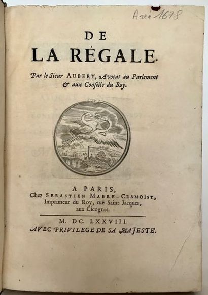 null AUBERY. De la Régale. Paris, Sébastien Mabre-Cramoisy, 1678, in-4, basane brune,...