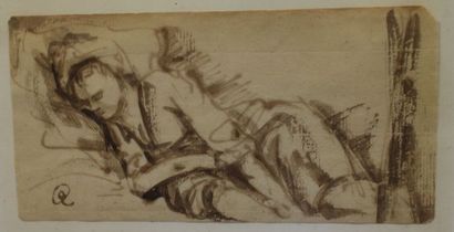 null REMBRANDT Herman van Rijn (Ecole de) (1606-1669) : « Femme endormie ». Plume...