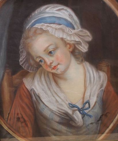 null GREUZE Jean-Baptiste (Ecole de) (1725-1805) : « Jeune fille au bonnet blanc...