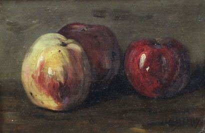null Hippolyte Camille DELPY (1842-1910) : « Trois pommes ». Huile sur panneau signée...