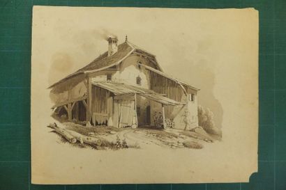 null M. STEINLEN - 5 AQUARELLES XIXème siècle - Eglise (175x245mm), maison (228x304mm)...