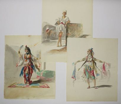 null COSTUMES ORIENTAUX dans l'Esprit de PRECIOSI - ENSEMBLE de 6 AQUARELLES, sur...