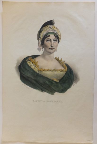 null NAPOLEON - Laetitia Bonaparte, mère de Napoléon. Lithographie aquarellée par...