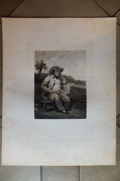 null NAPOLEON - Portrait de Napoléon à Sainte Hélène, par Samuel William REYNOLDS...