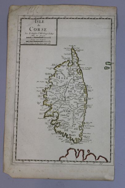 null CORSE. Isle de Corse. XVIIe. Carte établie par Nicolas SANSON (1600-1667), géographe...