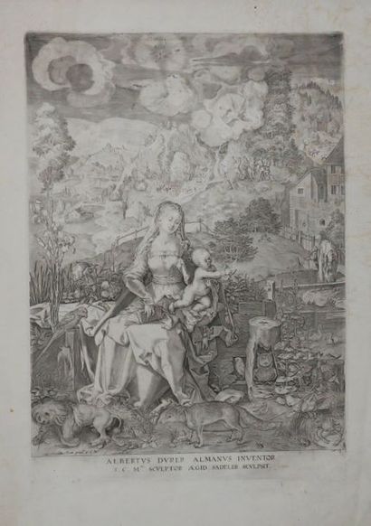 null DÜRER Albrecht (D'après) (Nüremberg 1471 † 1528) - "La Vierge et l'Enfant Jésus"....