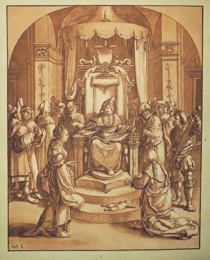 null LEYDEN Lucas van (D'après) (Leyde 1494 † 1533) - "Le Jugement de Salomon". Gravure...