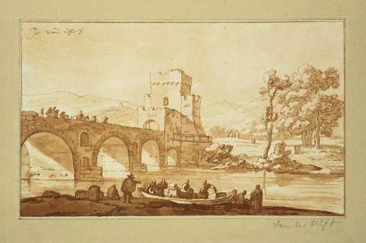 null ULFT Jacob van der (D'après) (Gorinchem, Pays-Bas 1627 † Noordwijk 1689) - "Pont...