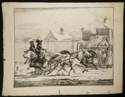null RUSSIE - ORLOWSKY / BEGGROW - (Russe dans une troïka au galop). 1820. Lithographie...