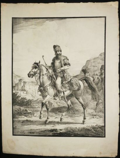 null RUSSIE - ORLOWSKY / BEGGROW - "Dignitaire persan à cheval". 1819. Lithographie...