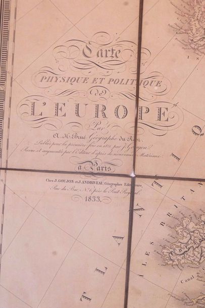 null EUROPE - CARTE GEOGRAPHIQUE ET PHYSIQUE DE L'EUROPE, 1833, par ADRIEN-HUBERT...