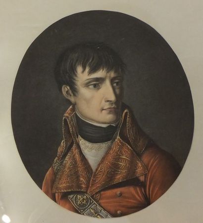 null NAPOLEON - Portrait de Napoléon en costume, aquatinte en médaillon imprimée...