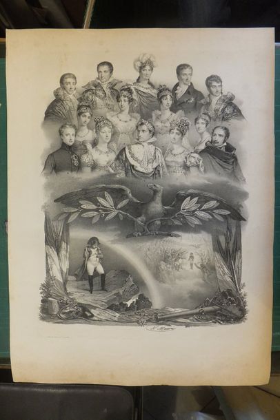 null NAPOLEON - Portrait de groupe en noir et blanc représentant Napoléon, Joséphine...