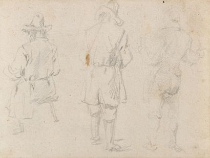  Attribué à David TENIERS (Anvers 1610 - Bruxelles 1690) Trois études de personnages...