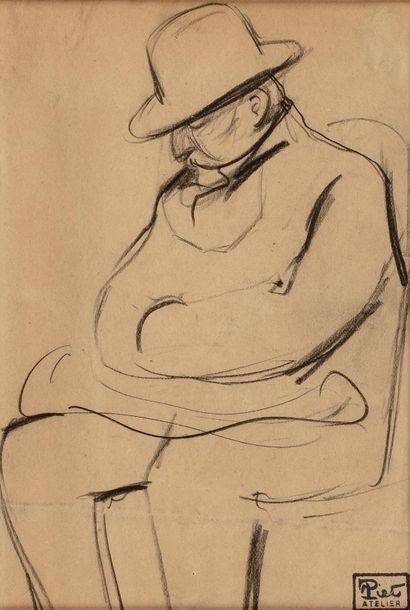 Fernand PIET (Paris 1869 - 1942) Homme assis...