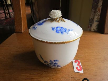  SEVRES Covered sugar bowl decorated in blue monochrome with flowers and flowers,...