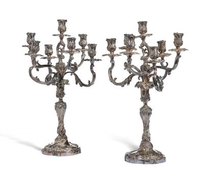 Pair of silver plated bronze candelabra,...