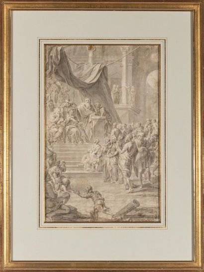  Théodore-Edmond PLUMIER (1671-1733) La chaste Suzanne Brown ink and grey wash, signature...