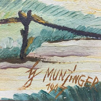  Hans MUNZINGER (1877-1953) 
Chalet à la montagne 
Huile sur toile 
Signé et daté...