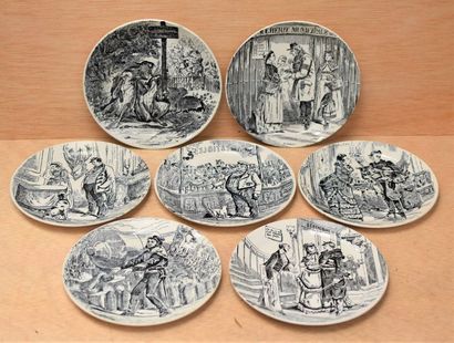  CREIL ET MONTEREAU 
"Paris under siege" 
Set of six plates with black printed decoration....