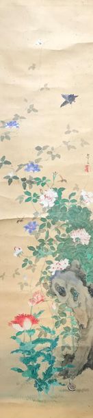 JAPON, XIXe siècle Peinture sur papier, marouflée...