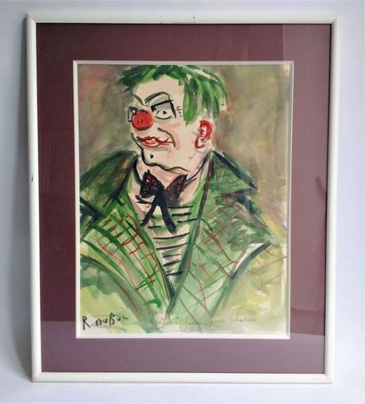 Roland DUBUC (1924-1998) Clown Watercolor...