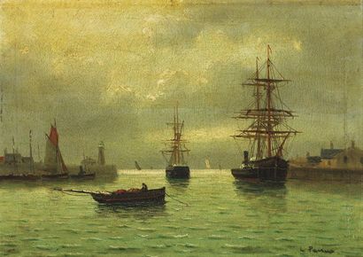  Charles PECRUS (Limoges 1826 - Paris 1907) Bateaux au port Sur sa toile d'origine...