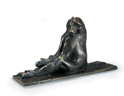  GUYOT Babouin Sculpture en bronze à patine brune Fonte d'édition ancienne de SUSSE...