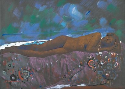  Jacques MAJORELLE (Nancy 1886 - 1962)
Fatima, ou femme nue allongée
Détrempe, craie,... Gazette Drouot
