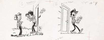 ATTANASIO Modeste et Pompon Encre de Chine pour ces 2 dessins pour le journal Tintin....