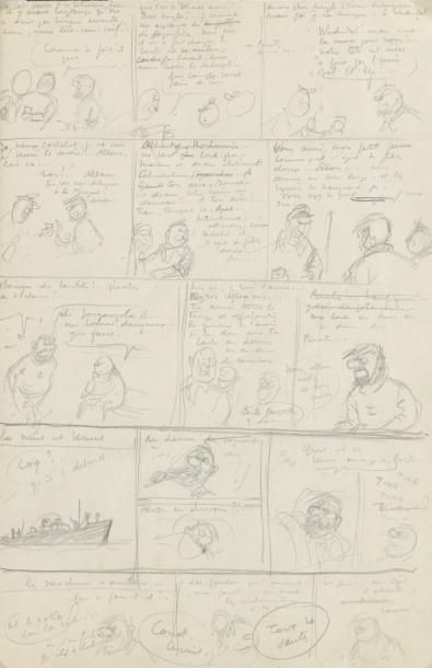 HERGE Tintin - Coke en stock Crayonné préparatoire pour la planche de la page 42...