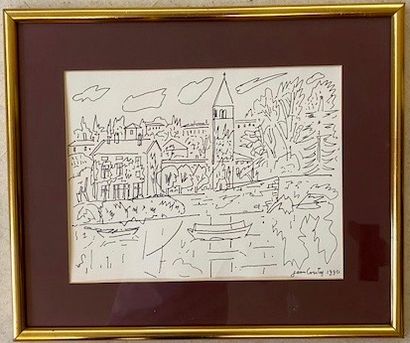  Jean COUTY (1907 - 1991) Vue de l'île Barbe Stylo feutre sur papier 20x26 cm Signé...